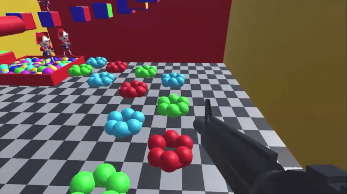 Скриншот 3D-игры: шутер в локации детской игровой комнаты.
