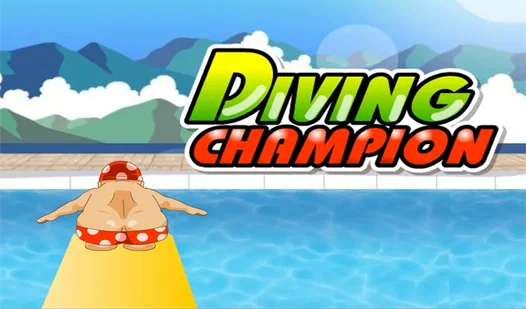 Game creative: a cartoon swimmer on a diving board.