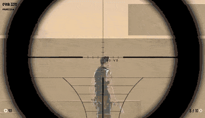Game video with naturalistic violence: the player shoots an opponent in the head; the hit is visualized with a shocking amount of blood.