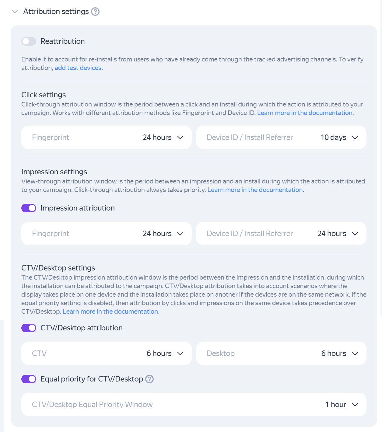 Setting up attribution