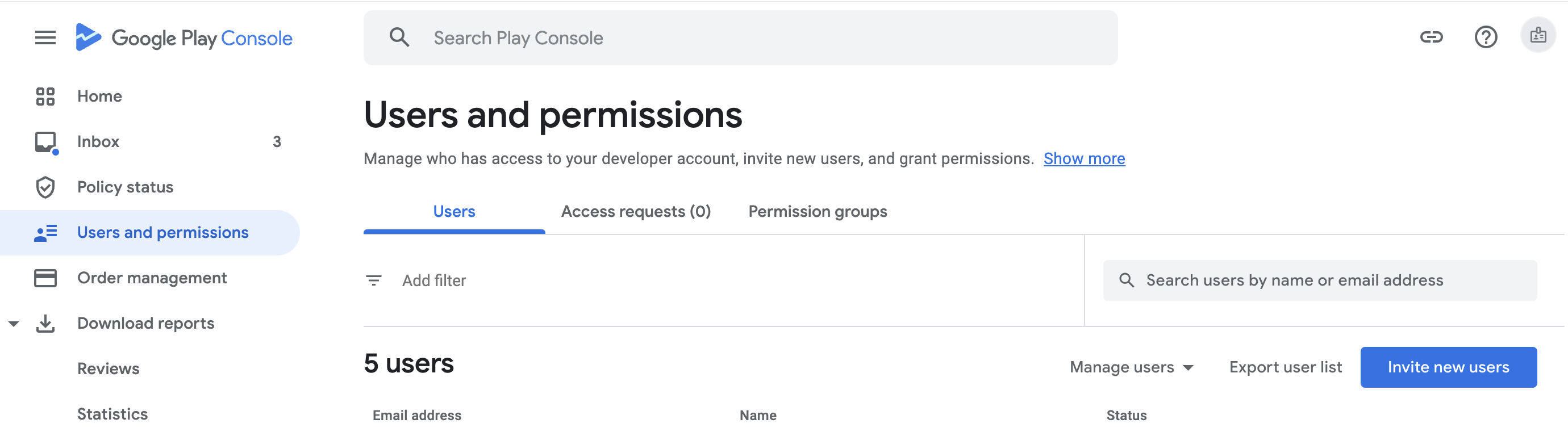 Окно Users and permissions Окно Users and permissions