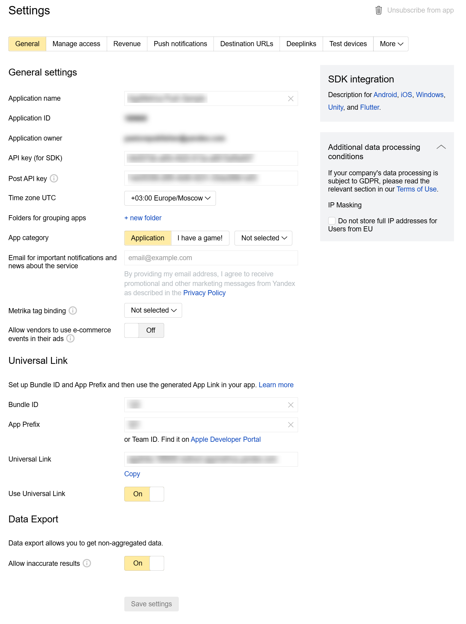 Settings example