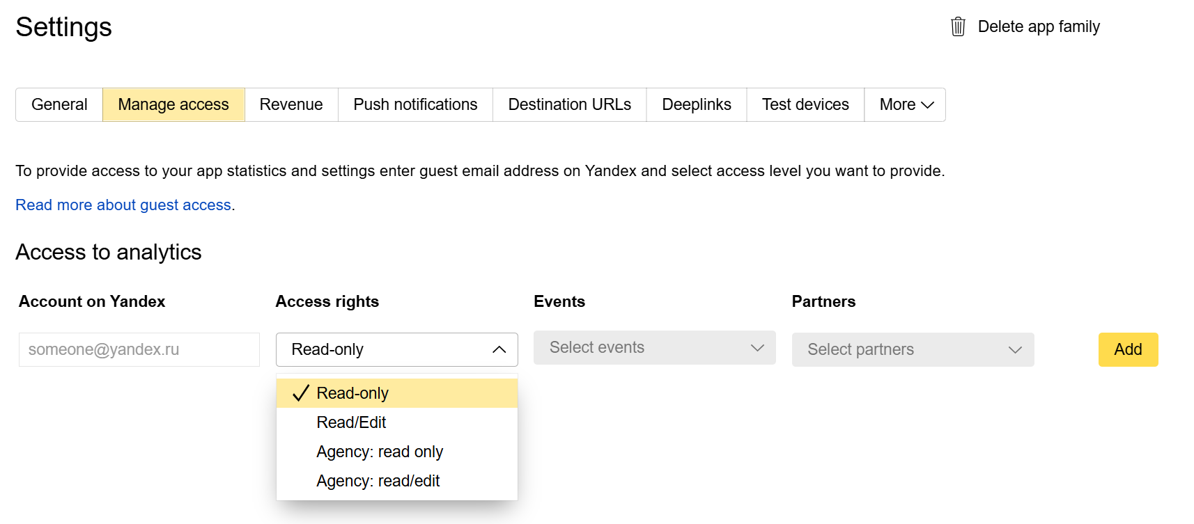 granting app family access