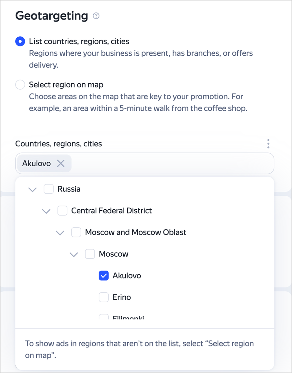 Selecting a region on the map