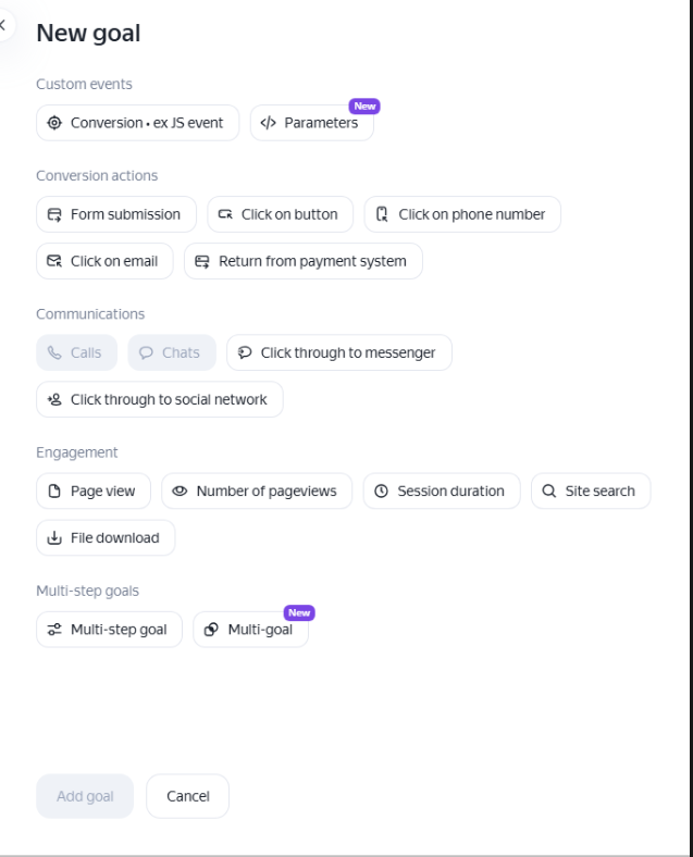 Creating a goal in Yandex Metrica