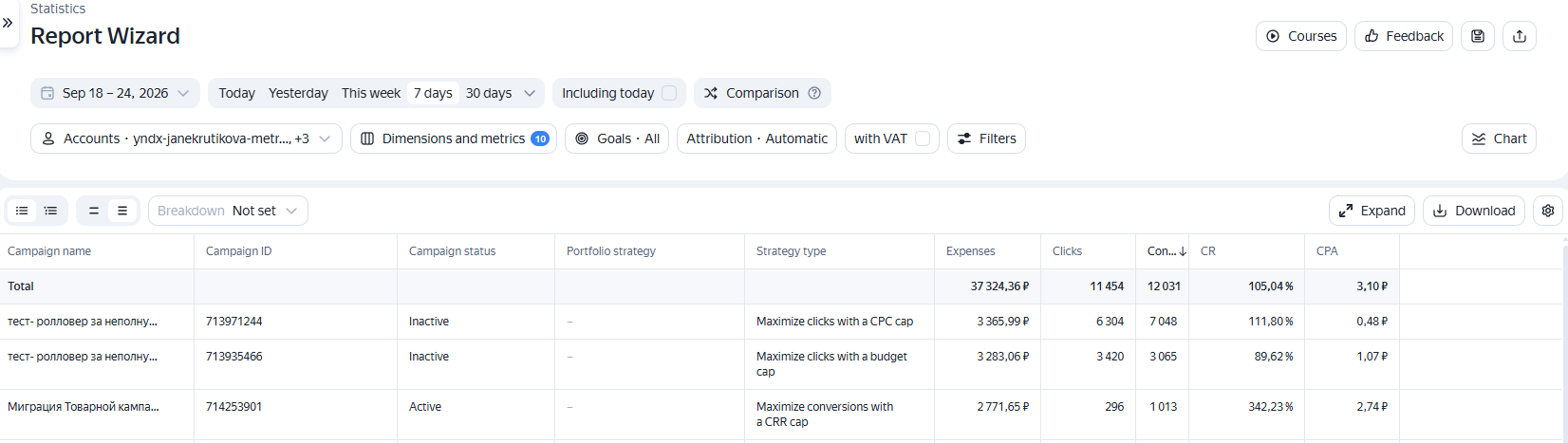 Expanded report table view
