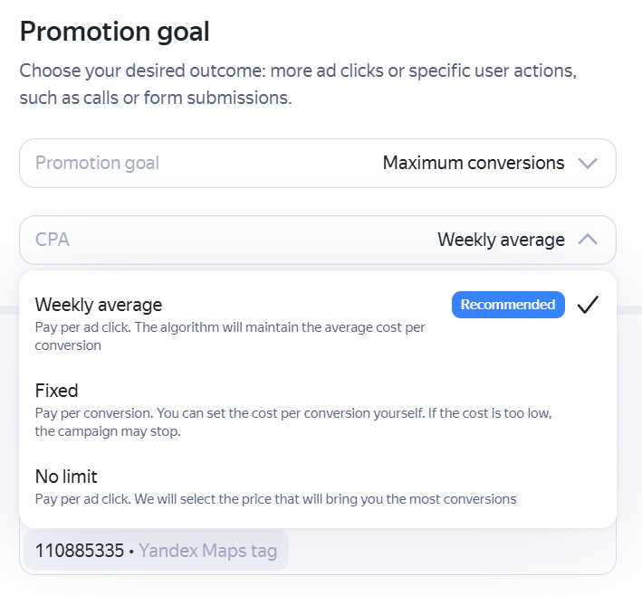 Selecting a promotion goal