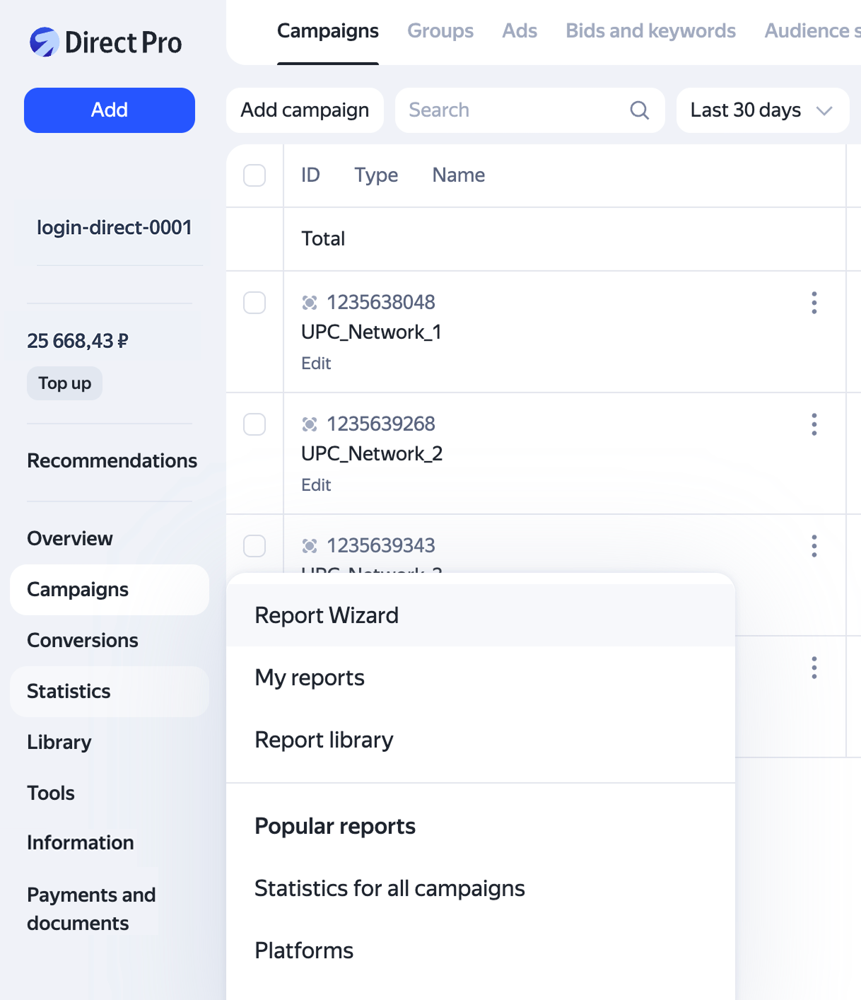 Navigating to Report Wizard from the Statistics menu