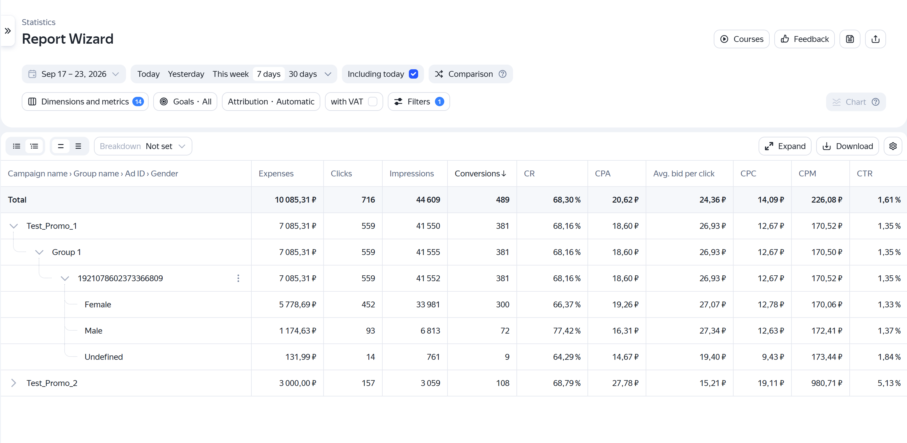 Tree table view in the Report Wizard