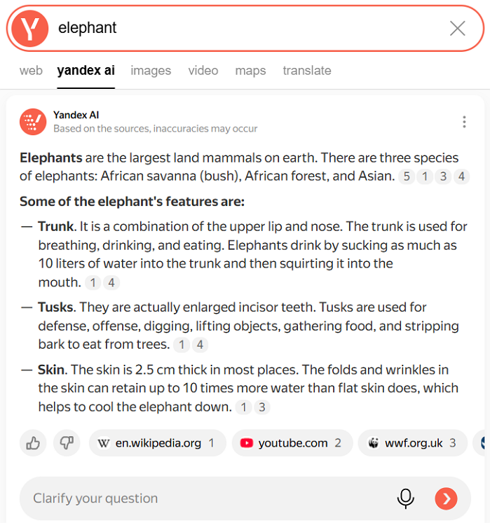 Search with Yandex AI