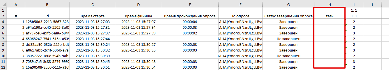 столбец теги