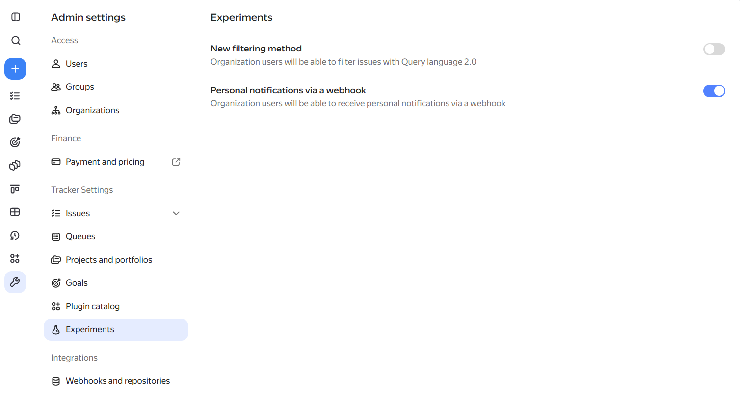 Experiment for personal notifications via a webhook