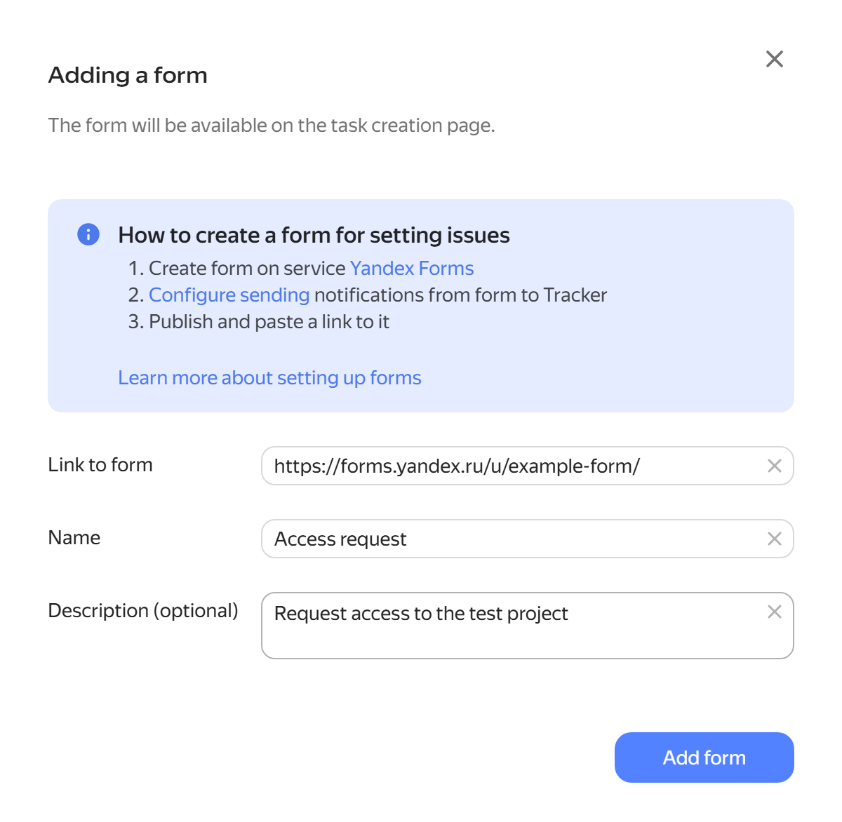 Connect an existing form dialog
