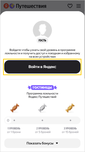 скриншот экрана с кнопкой "Войти"