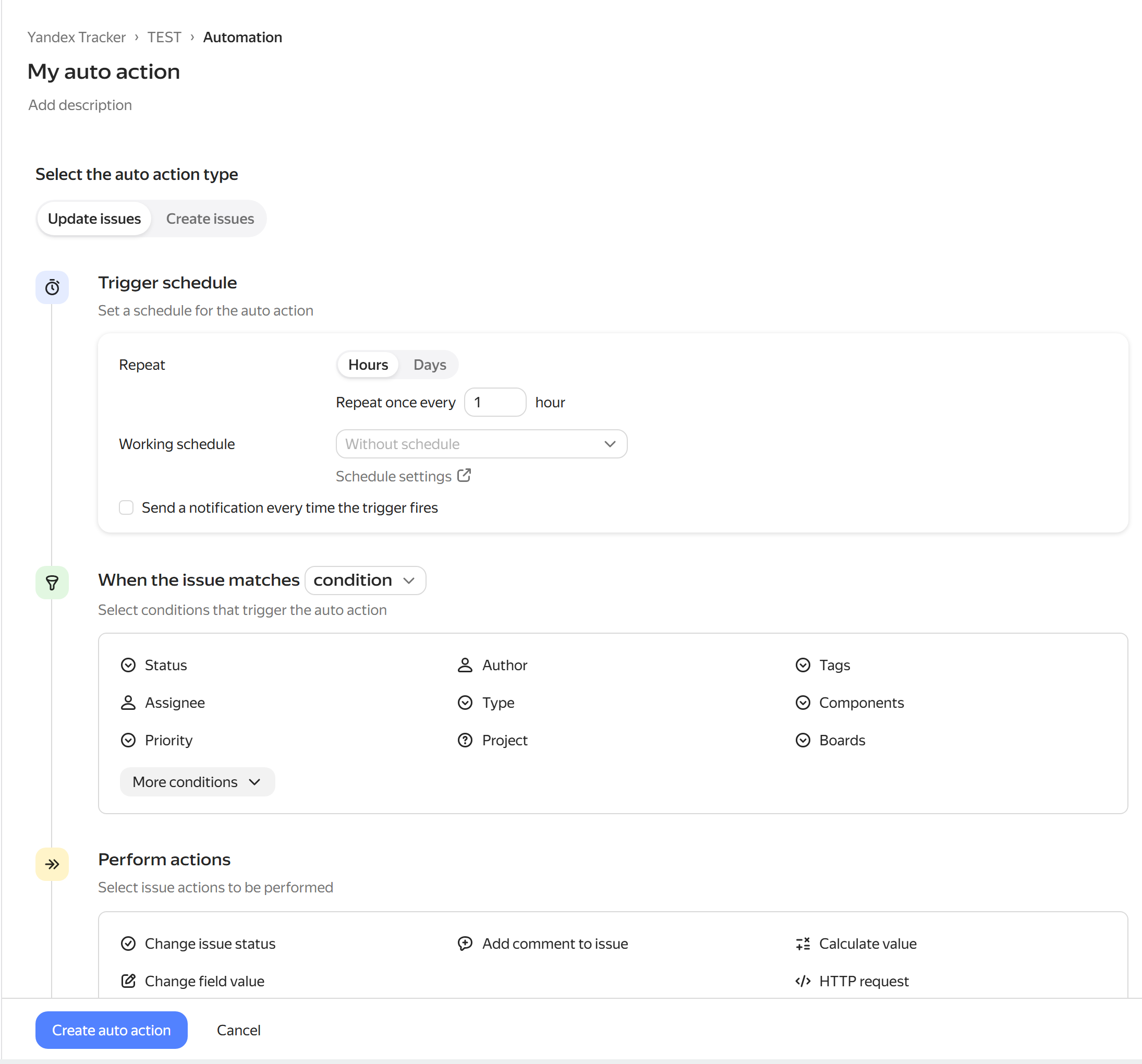 Automatic action for updating issues
