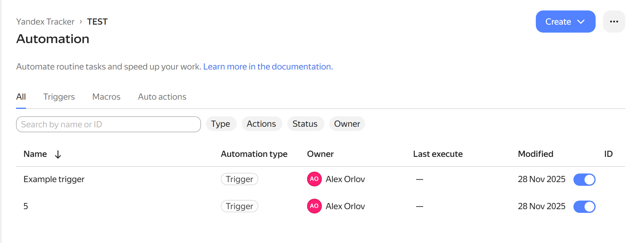 Queue automations list