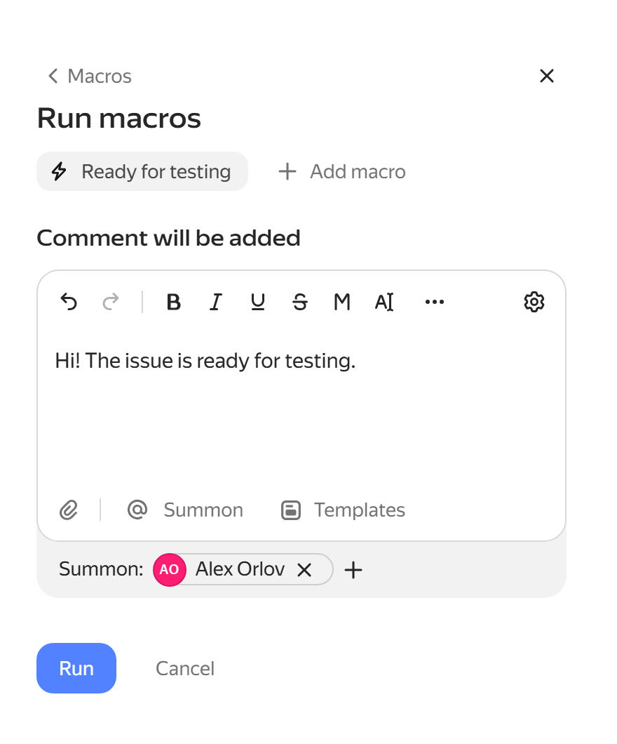 Run a macro on an issue page