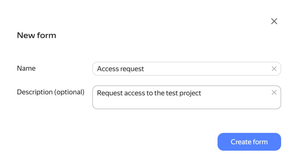 New form dialog