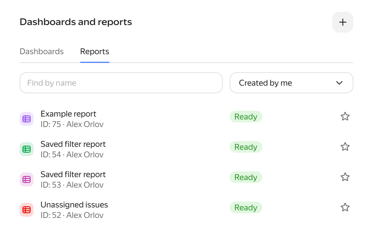 Reports list with filters and search