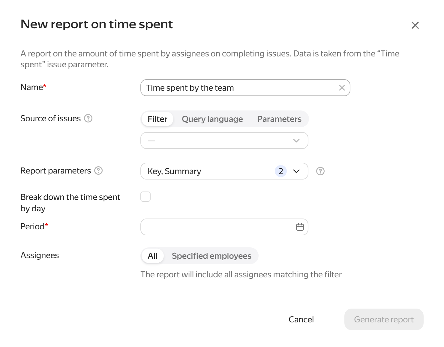 Time spent report form