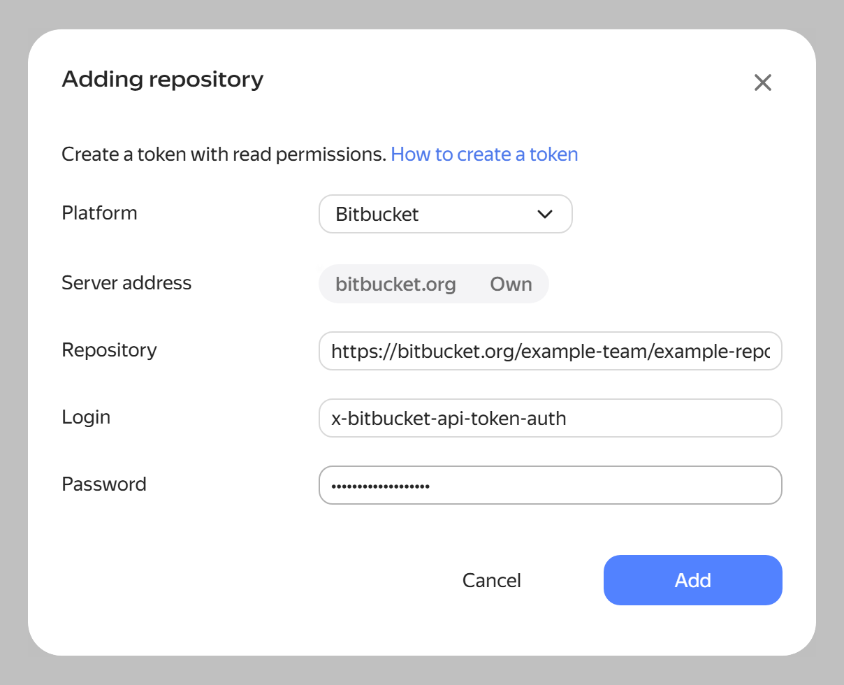 Bitbucket repository connection form