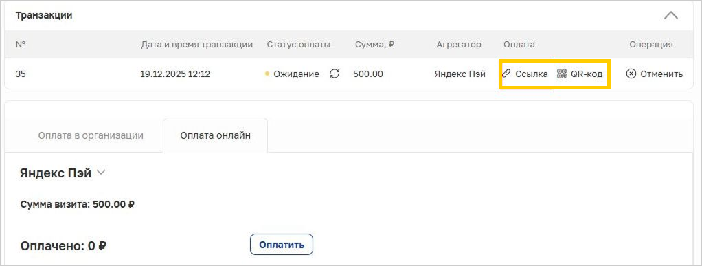 Выбор способа оплаты: по ссылке или по QR-коду в Arnica