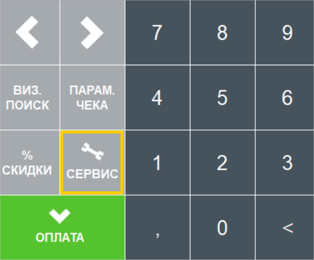 Айтида: правая панель с кнопкой «Сервис»